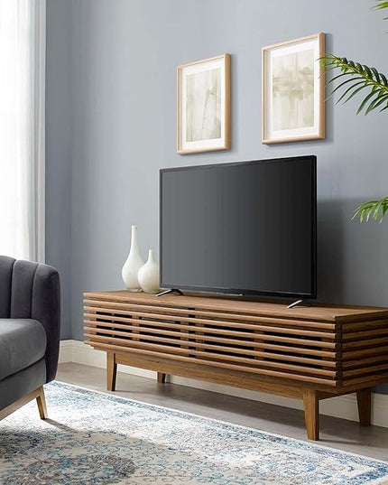 Modway Render 60" Mid-Century Modern Low Profile TV Stand in Walnut, 60 Inch - LeafyLoom