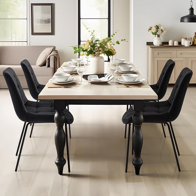 NicBex Velvet Dining Chairs, Upholstered Reception Chairs, Tufted Accent Chair with Metal Legs for Home Kitchen, Living Room, Set of 2, Black - LeafyLoom