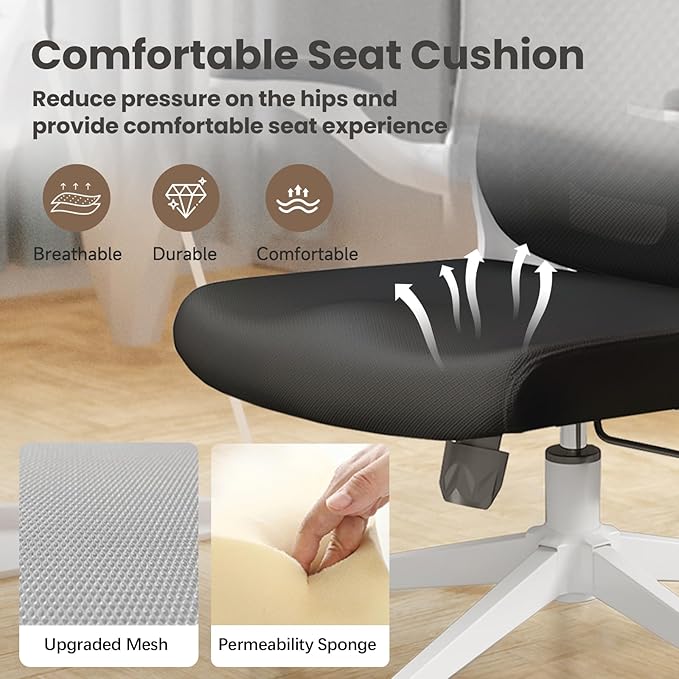 Ergonomic Office Chair - Comfy Desk Chairs with Wheels and Arms, 500LB Heavy Duty Mesh Computer Chairs with Comfortable Head Lumbar Back Support for Office, Bedroom, Study and College Dorm - LeafyLoom