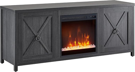 Henn&Hart Rectangular TV Stand with Crystal Fireplace for TV's up to 65" in Charcoal Gray, Electric Fireplace TV Stands for the Living Room - LeafyLoom