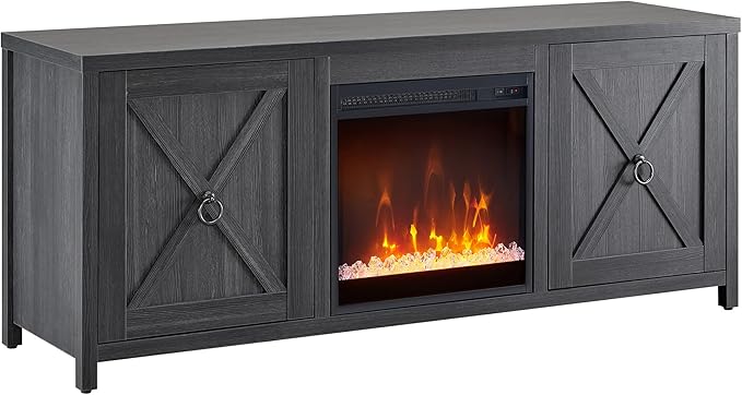 Henn&Hart Rectangular TV Stand with Crystal Fireplace for TV's up to 65" in Charcoal Gray, Electric Fireplace TV Stands for the Living Room - LeafyLoom
