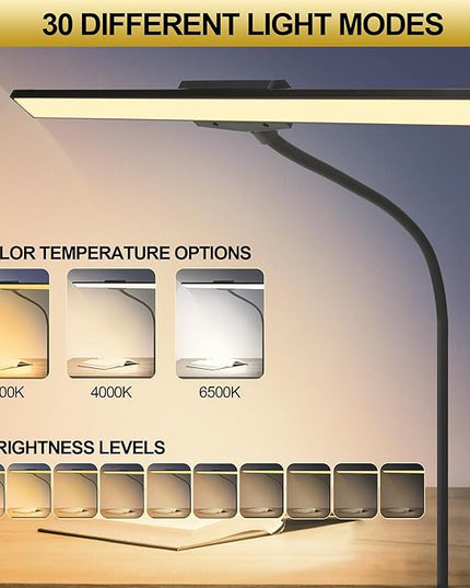 LED Desk Lamps for Home Office Eye-Caring Desk lamp with Clamp Architect Lamp with Touch Control and Adatper 3 Colors 10 Brightness Adjustable Gooseneck Clip on Lights for Desk and Table - LeafyLoom