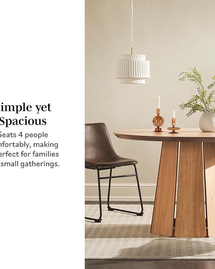 Walker Edison Scandinavian Paneled-Wood Pedestal Base Round Top Dining Table, 48 Inch, Cerused White - LeafyLoom