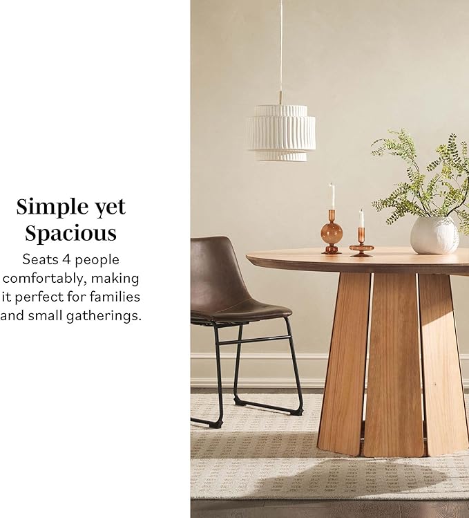 Walker Edison Scandinavian Paneled-Wood Pedestal Base Round Top Dining Table, 48 Inch, Cerused White - LeafyLoom