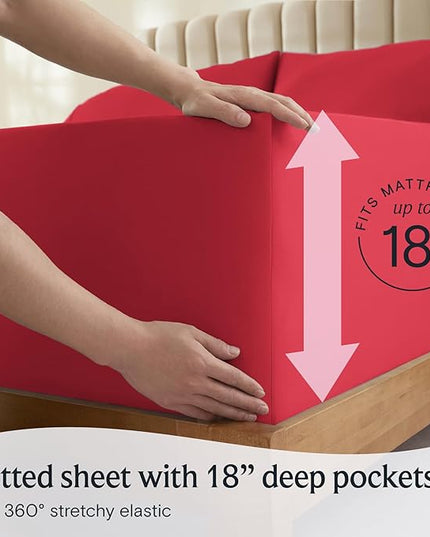 LuxClub 6 PC Queen Sheet Set, Breathable Luxury Bed Sheets, Deep Pockets 18" Eco Friendly Wrinkle Free Cooling Sheets Machine Washable Hotel Bedding Silky Soft - Red Queen - LeafyLoom