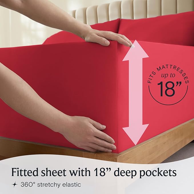 LuxClub 6 PC Queen Sheet Set, Breathable Luxury Bed Sheets, Deep Pockets 18" Eco Friendly Wrinkle Free Cooling Sheets Machine Washable Hotel Bedding Silky Soft - Red Queen - LeafyLoom