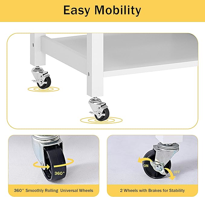 sogesfurniture Rolling Kitchen Serving Cart with Drawer and Storage Shelves, Kitchen Island Cart Trolley on Wheels with Rubberwood Countertop, Storage Cabinet, Towel Holder, White - LeafyLoom