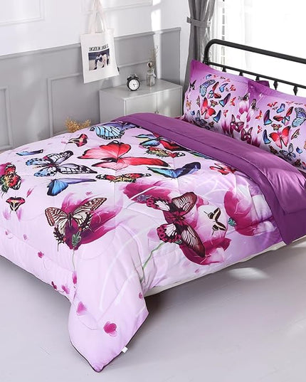 ENCOFT Pink and Purple Butterfly Comforter Set Twin, 3 Pieces Soft Microfiber Lightweight Butterfly Twin Bed Comforter Set, Extra Long Twin XL Comforter for Girls, Teen, 68"x92" - LeafyLoom