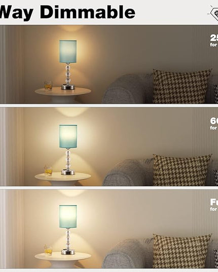 Green Touch Bedside Lamps for Bedrooms - Crystal Table Lamp with USB C+A Charging Port and AC Outlet Nightstand, 3 Way Dimmable Silver Small End Side Table Lamp for Living/Guest/Dinning Room/Kitchen - LeafyLoom