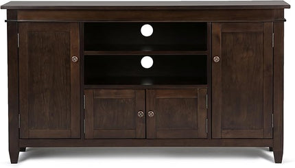 SIMPLIHOME Carlton SOLID WOOD Universal TV Media Stand, 54 Inch Wide, Contemporary, Living Room Entertainment Center, for Flat Screen TVs up to 60 Inch in Dark Tobacco Brown - LeafyLoom