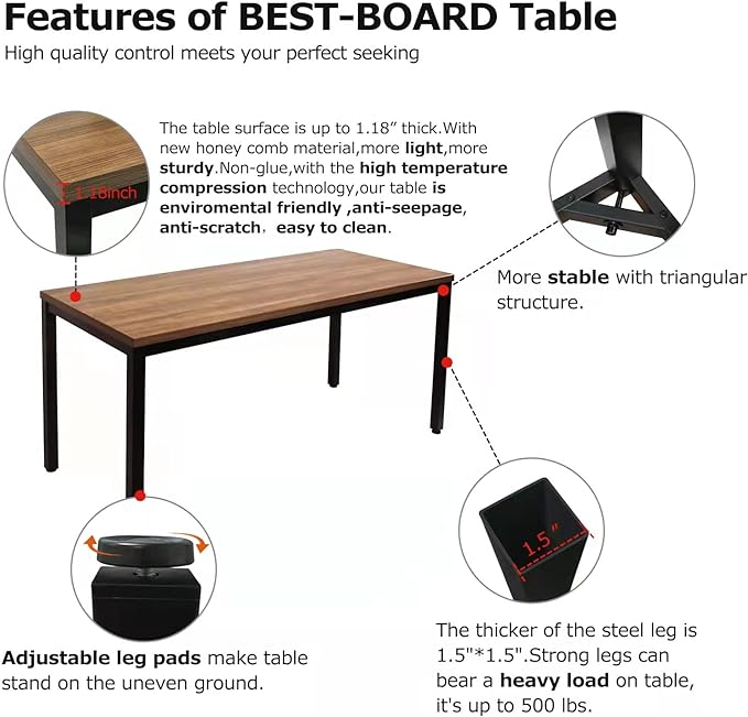 Large Table 35x70 Inches Computer Desk/Dining Table, Office Desk Sturdy Writing Workstation for Home Office Modern Simple Sturdy Laptop Study Table- Walnut - LeafyLoom