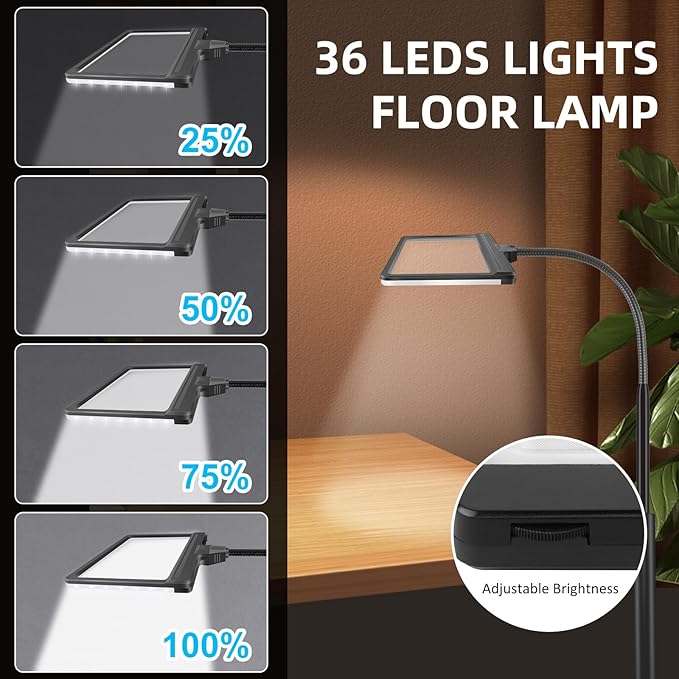 5X Magnifying Glass with Light and Stand, Adjustable Brightness Magnifying Floor Lamp, Gooseneck Arm Lighted Magnifier for Reading, Crafts and Close Work - LeafyLoom