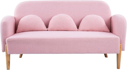 NicBex Sectional Couch Sofa with 3 Lumbar Pillows Teddy Velvet Cloud Couch for Living Room Furniture Sets with Wooden Legs, Modular Sofa for Living Room, Bedroom, Apartment,59.1" L, Pink - LeafyLoom