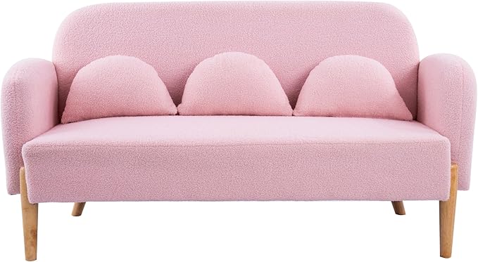 NicBex Sectional Couch Sofa with 3 Lumbar Pillows Teddy Velvet Cloud Couch for Living Room Furniture Sets with Wooden Legs, Modular Sofa for Living Room, Bedroom, Apartment,59.1" L, Pink - LeafyLoom