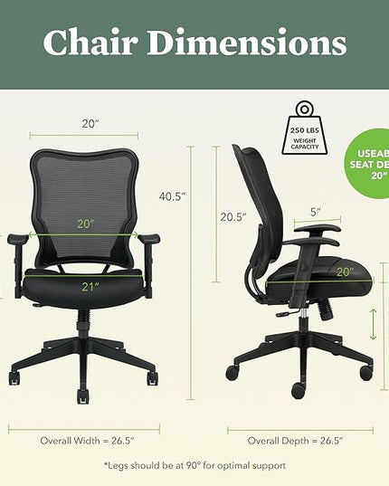 HON Wave Ergonomic Office Chair Back Support with High Back Mesh, Adjustable Arms, Comfortable Cushion, 360 Swivel Wheels, Synchro-Tilt, Black - LeafyLoom