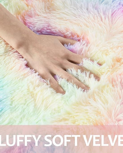 5x8 Large Area Rugs for Living Room, Super Soft Fluffy Modern Bedroom Rug, Tie-Dyed Rainbow Indoor Shag Fuzzy Carpets for Girls Kids Nursery Room Home Decor - LeafyLoom