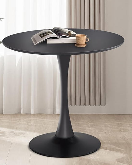 Round Dining Table,31.5”Kitchen Table for 2-4 People,MDF Table Top with Metal Pedestal Base,Tulip Design for Kitchen,Dining Room,Living Room,Leisure,Black - LeafyLoom