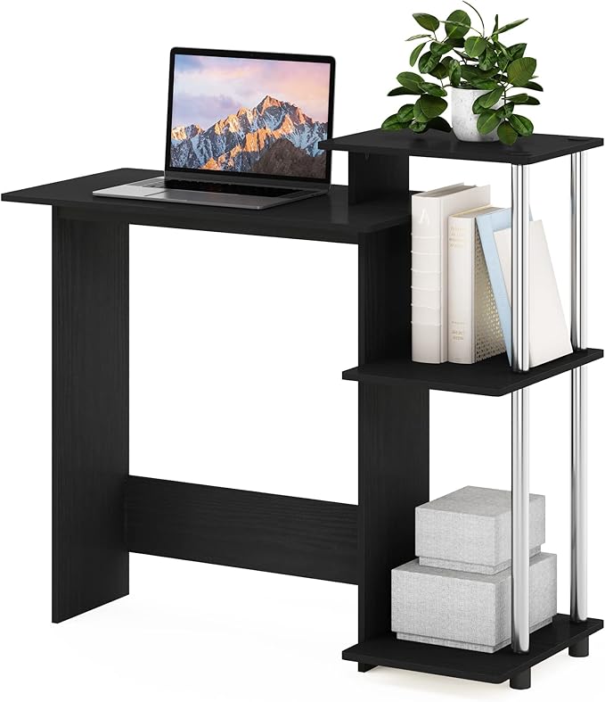 Furinno Efficient Home Laptop Notebook Computer Desk with Square Shelves, Side, Americano/Chrome - LeafyLoom