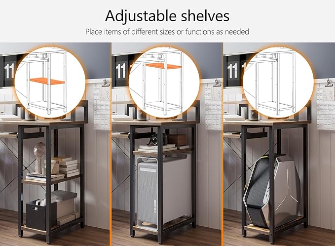 BANTI 47 Inch Computer Desk with Storage Shelves Monitor Stand Keyboard Tray, Home Office Desk, Study Writing Table, Rustic Brown - LeafyLoom