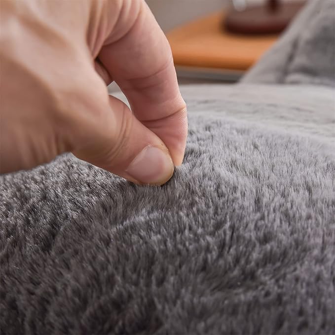 A Nice Night Faux Fur Reading Pillow Bed Wedge Large Adult Children Backrest with Arms Back Support for Sitting Up in Bed/Couch for Bedrest,Gray,Large - LeafyLoom