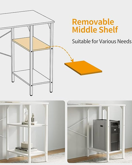 CubiCubi Small Computer Desk, 35 Inch Home Office Desk with Storage Shelves, Study Writing Desk, White - LeafyLoom