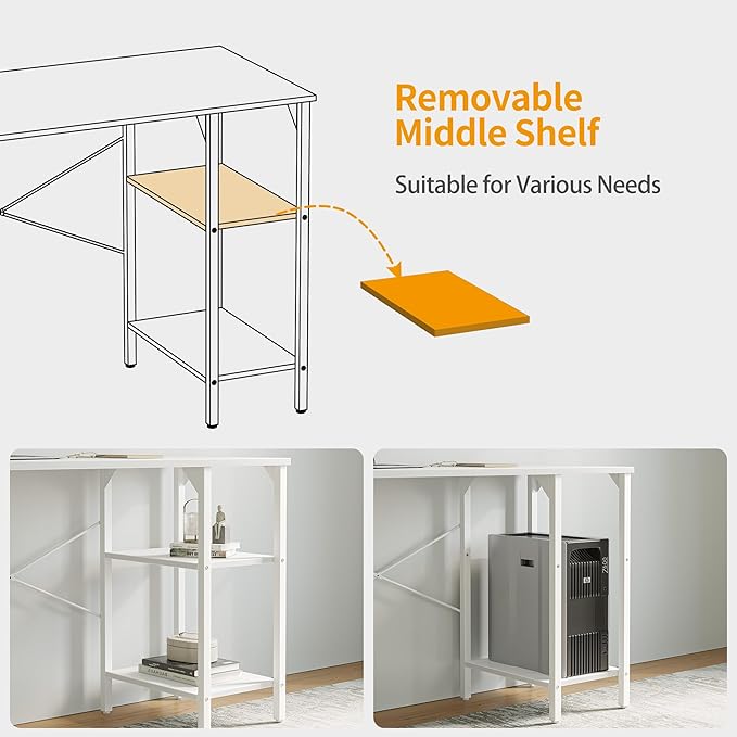 CubiCubi Small Computer Desk, 35 Inch Home Office Desk with Storage Shelves, Study Writing Desk, White - LeafyLoom