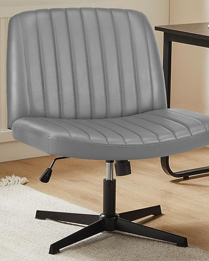 Sweetcrispy Criss Cross Chair Legged, Armless Office Desk Chair No Wheels, Swivel Vanity Chair, Height Adjustable Wide Seat Computer Task Chair, PU Leather Vanity Modern Home Chair Sliver - LeafyLoom