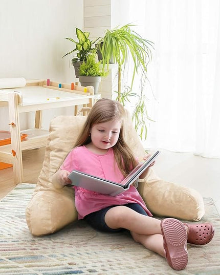 Nestl Reading Pillow with Portable Laptop Lap Desk, Velvet Feel Back Pillow for Sitting in Bed, Shredded Memory Foam Back Support Pillow for Bed, Bed Rest Pillow with Arms, Small - Cream - LeafyLoom