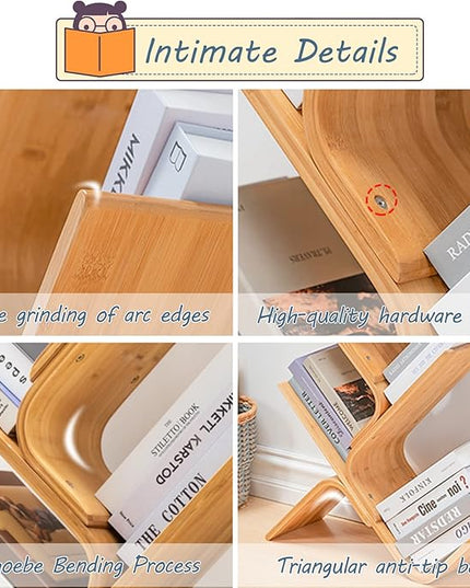 Bamboo Tree Bookshelf, 8-Tier Wood Bookcase, Free Standing Book Organizer Shelves, Books/Albums/Files Holder Display Storage Rack Space Saver for Living Room Bedroom-Log 55x23x5inch - LeafyLoom