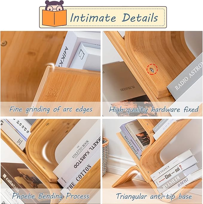 Bamboo Tree Bookshelf, 8-Tier Wood Bookcase, Free Standing Book Organizer Shelves, Books/Albums/Files Holder Display Storage Rack Space Saver for Living Room Bedroom-Log 55x23x5inch - LeafyLoom