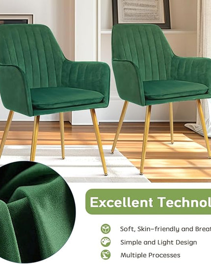 CangLong Furniture Modern Living Dining Room Accent Arm Chairs Club Guest with Gold Metal Legs, Set of 2, Green - LeafyLoom