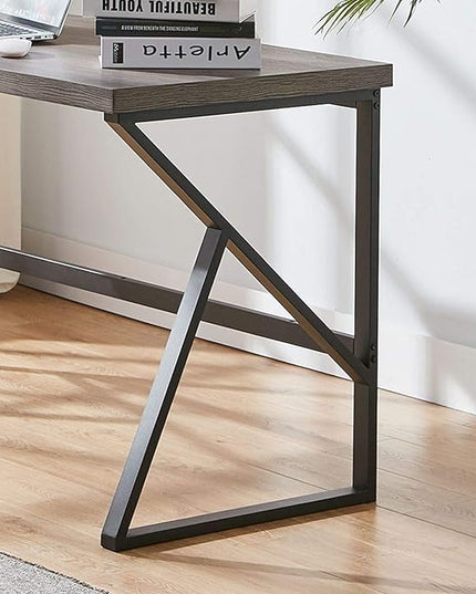 HSH Industrial Home Office Desk, Metal and Wood Computer Desk, Rustic Vintage Soho Work Study Writing Table, Modern PC Desk for Livingroom Bedroom, Farmhouse Computer Table Grey 55 inch Wide - LeafyLoom
