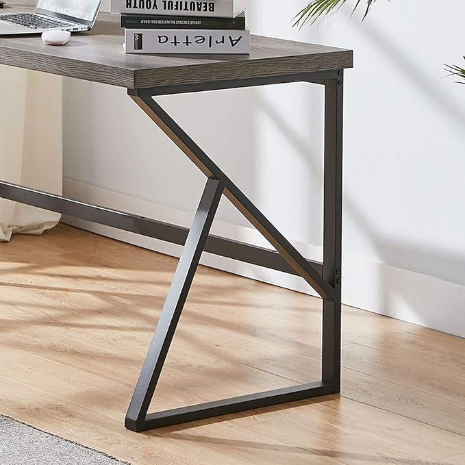 HSH Industrial Home Office Desk, Metal and Wood Computer Desk, Rustic Vintage Soho Work Study Writing Table, Modern PC Desk for Livingroom Bedroom, Farmhouse Computer Table Grey 55 inch Wide - LeafyLoom