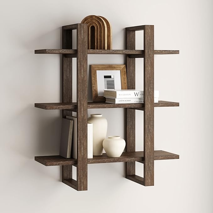 Nathan James Benji Floating Wall Book Shelves, 3-Tier Display Shelf, Decorative Modular Shelf in Solid Wood for Bedroom, Nursery, Bathroom or Kitchen - LeafyLoom