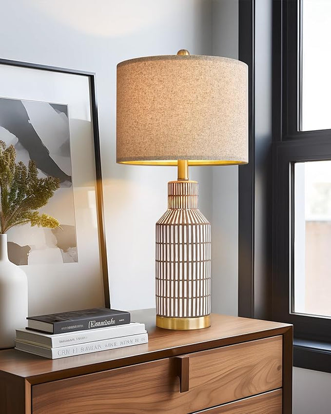 25" Lamps Set of 2 - Table Lamps for Bedroom - Modern Living Room Lamps - Brown Ceramic Bedside Lamps - Farmhouse Lamps - LeafyLoom