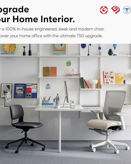 SIDIZ T50 Ergonomic Home Office Chair : High Performance, Adjustable Headrest, 2-Way Lumbar Support, 3-Way Armrest, Forward Tilt, Adjustable Seat Depth, Ventilated Mesh Back, Cushion Seat (Beige) - LeafyLoom