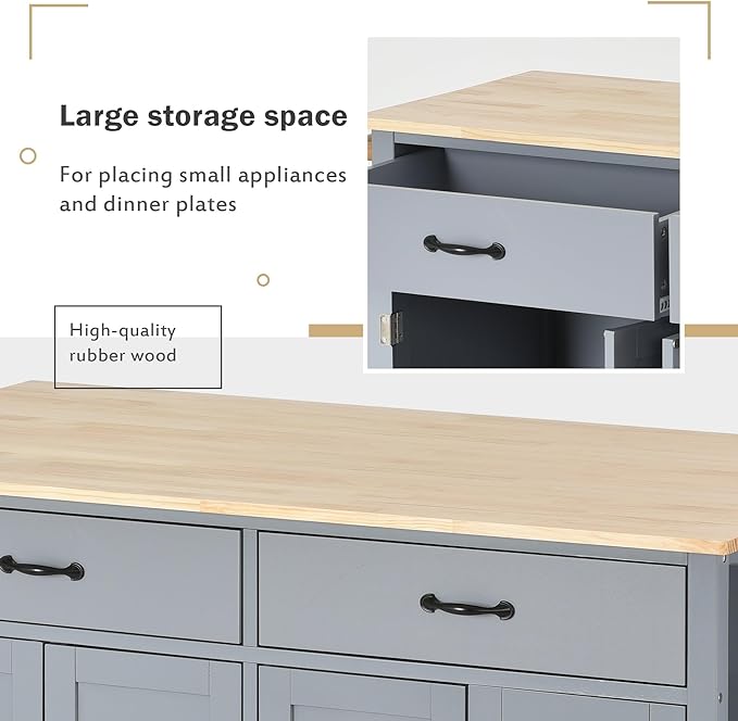 Kitchen Island Cart with Solid Wood Top, Mobile Kitchens Carts with Storage Cabinet, Rolling Kitchen Table w/Spice Rack, Towel Rack, and Drawer, Portable Islands on Wheels for Bar - LeafyLoom