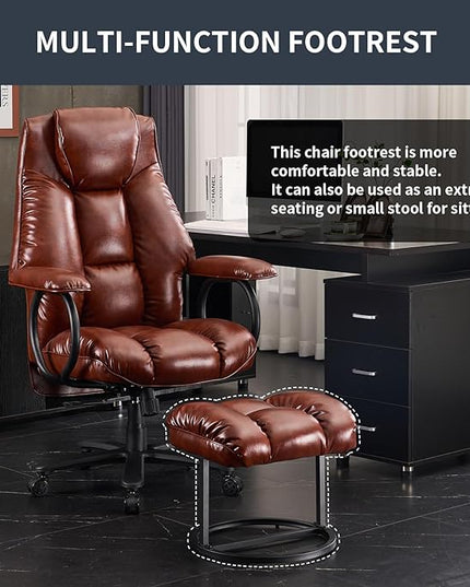 Office Chair Big and Tall, High Back Home Office Chair 400 lbs, Executive Desk Chair, Ergonomic Office Chair with Padded Armrest, Swivel Computer Chair PU Leather (Brown) - LeafyLoom