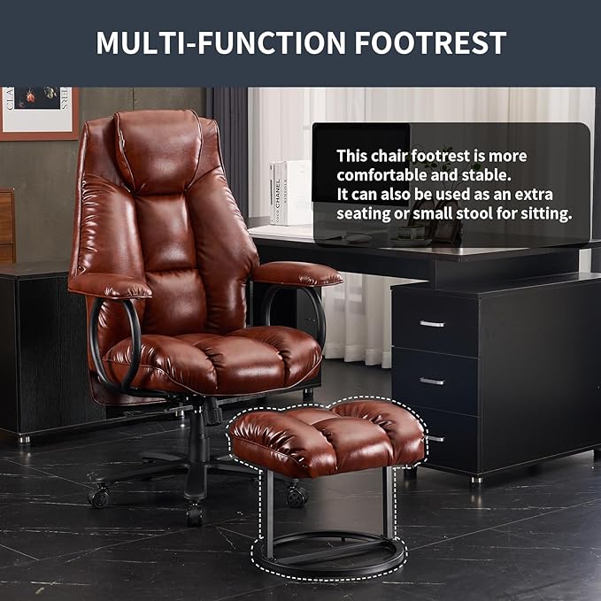 Office Chair Big and Tall, High Back Home Office Chair 400 lbs, Executive Desk Chair, Ergonomic Office Chair with Padded Armrest, Swivel Computer Chair PU Leather (Brown) - LeafyLoom
