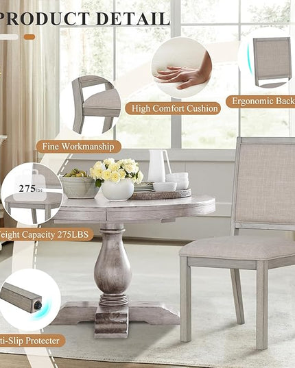 COLAMY Wood Dining Chairs Set of 2, Mid Century Modern Upholstered Kitchen Chairs,19 Inch Fabric Dining Chair with Back for Kitchen Dining Room,Grey - LeafyLoom