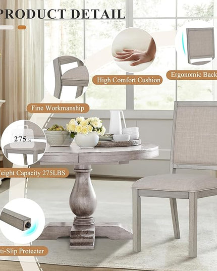 COLAMY Wood Dining Chairs Set of 2, Mid Century Modern Upholstered Kitchen Chairs,19 Inch Fabric Dining Chair with Back for Kitchen Dining Room,Grey - LeafyLoom