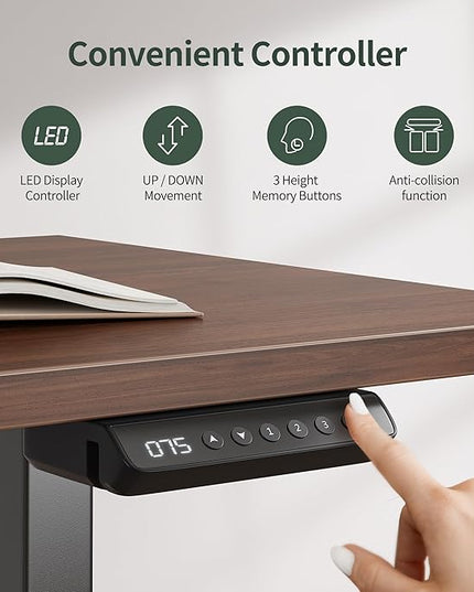 FEZIBO 63" L Shaped Standing Desk with 4 Drawers, Electric Standing Gaming Desk Adjustable Height, Corner Stand up Desk with Splice Board, Black Frame/Black Walnut Top - LeafyLoom