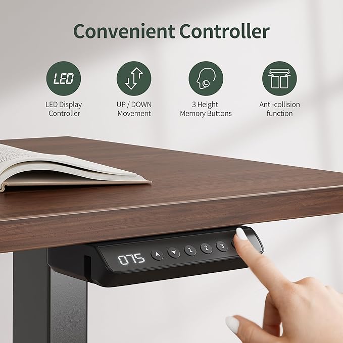 FEZIBO 63" L Shaped Standing Desk with 4 Drawers, Electric Standing Gaming Desk Adjustable Height, Corner Stand up Desk with Splice Board, Black Frame/Black Walnut Top - LeafyLoom