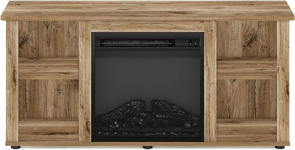 Furinno Jensen Entertainment Center Stand with Fireplace for TV up to 55 Inch, 55-Inch, Flagstaff Oak - LeafyLoom