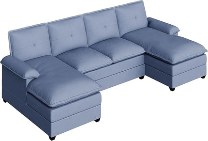 Shintenchi 110" Modular Sectional Couches for Living Room, U-Shaped Sofa Couch with Double Chaise, 4 Seat Sofa Sets with Thick Cushion & Soft Backrest, Blue - LeafyLoom