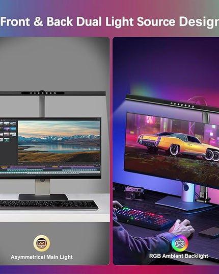 2-in-1 Desk Lamp with RGB Ambient Light, Architect Desk Lamps for Home Office, 5 Color Modes & Brightness Levels, Eye-Caring Flexible Gooseneck Table Light for Monitor Working Reading Gaming - LeafyLoom