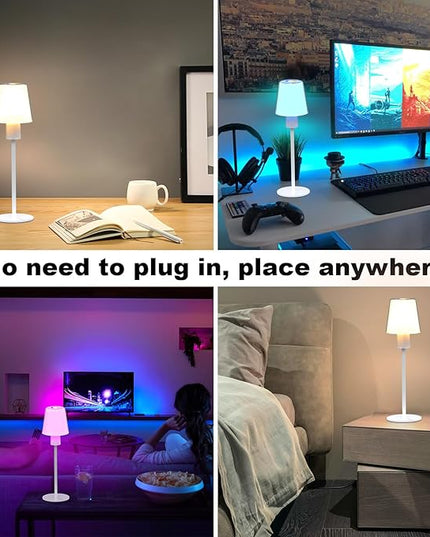 5000mAh Rechargeable Cordless Table Lamps, RGB Colors and Warm Light Stepless Dimming, LED Desk Lamp for Bedroom/Couple Dinner/Desk/Cafe/Dining Room/Terrace (2) - LeafyLoom