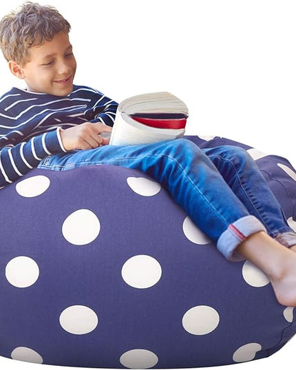 Aubliss Stuffed Animal Storage Bean Bag Chair Cover (No Beans), Stuff and Sit Storage Bean Bag for Kids Toy Storage, X-Large 48"-Canvas Dot Navy - LeafyLoom