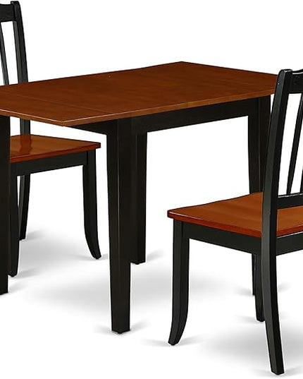 East West Furniture NDDA3-BCH-W Norden 3 Piece Modern Set Contains a Rectangle Wooden Table with Dropleaf and 2 Dining Room Chairs, 30x48 Inch - LeafyLoom