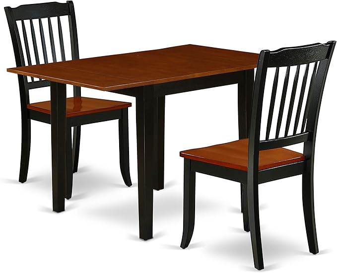East West Furniture NDDA3-BCH-W Norden 3 Piece Modern Set Contains a Rectangle Wooden Table with Dropleaf and 2 Dining Room Chairs, 30x48 Inch - LeafyLoom